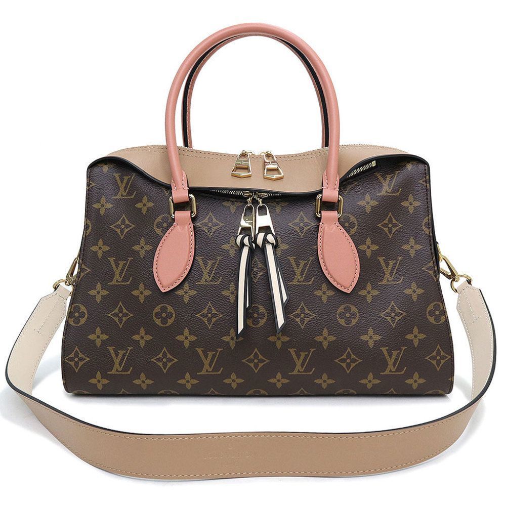 Tuileries Tote 2WAY Shoulder Bag Handbag Monogram Leather Sesame Peche Brown